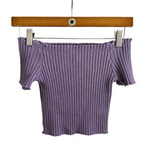 Windsor‎ Ribbed Off the Shoulder Crop Top Purple S Cottagecore Pastel Festival